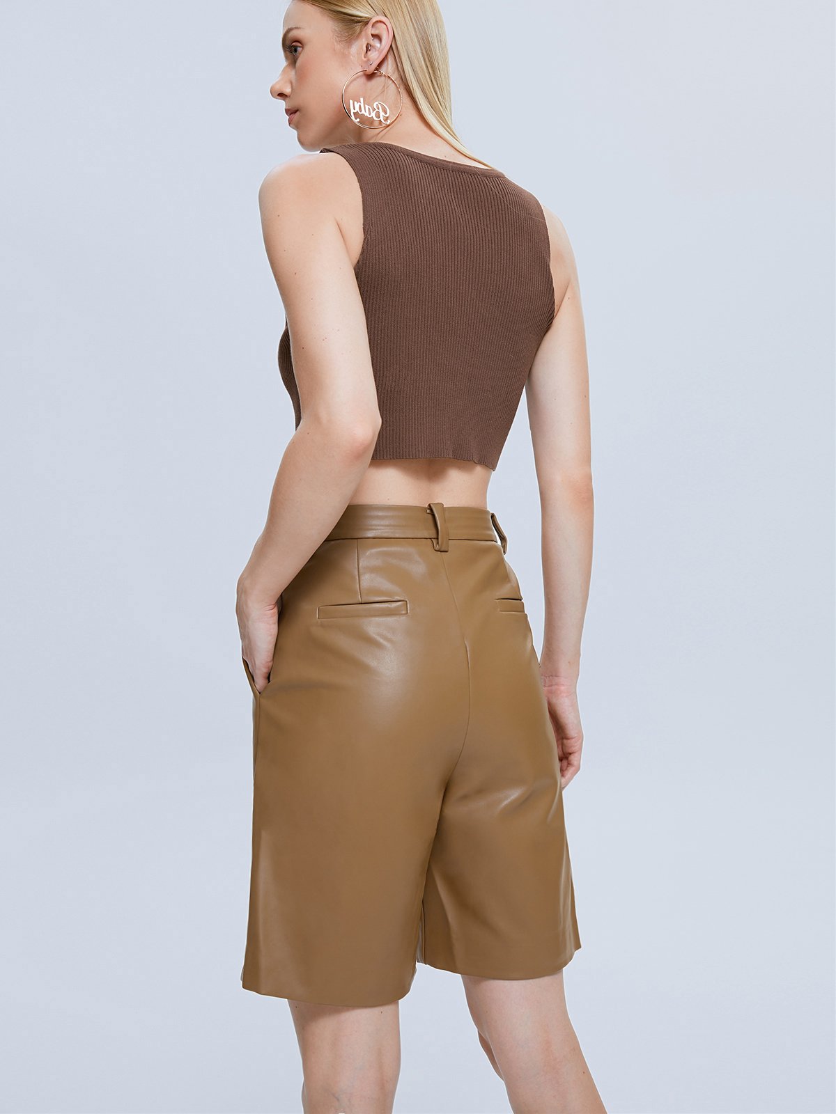 Mid-Rise Leather Shorts