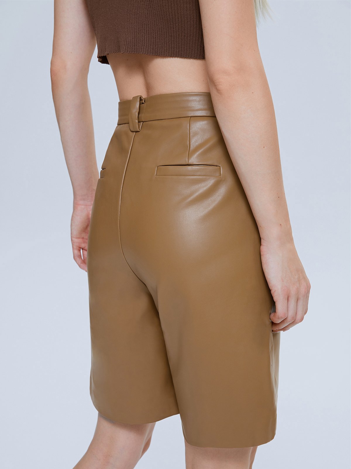 Mid-Rise Leather Shorts