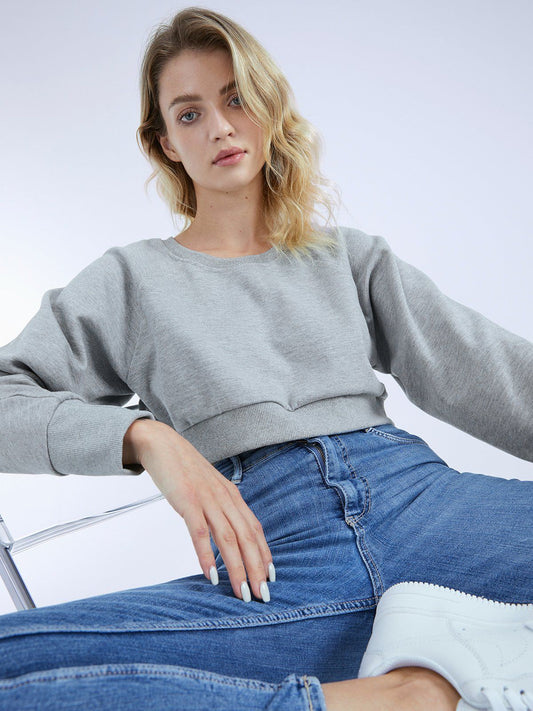 Cropped Drop Shoulder Crewneck Sweater