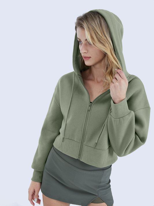 Cropped Drop Shoulder Hoodie Jacket