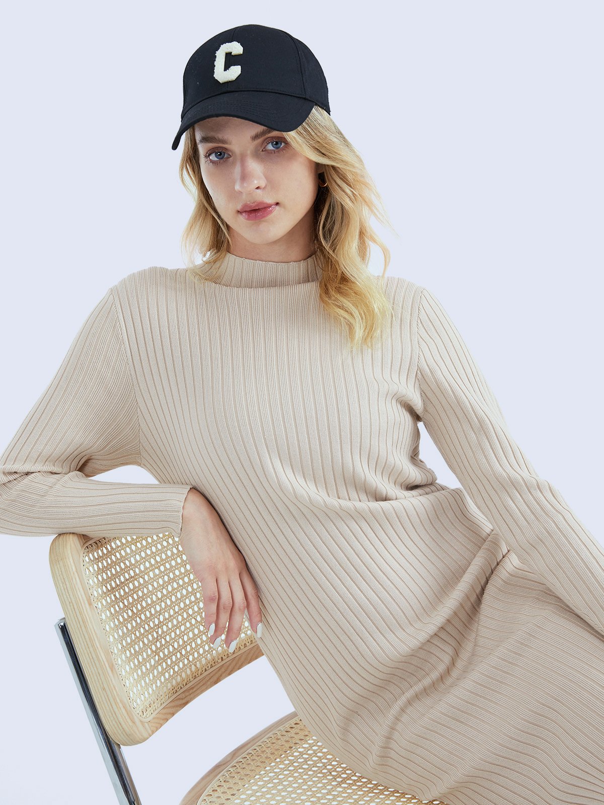 Ribbed Mockneck Long Sleeve Sweater Dress