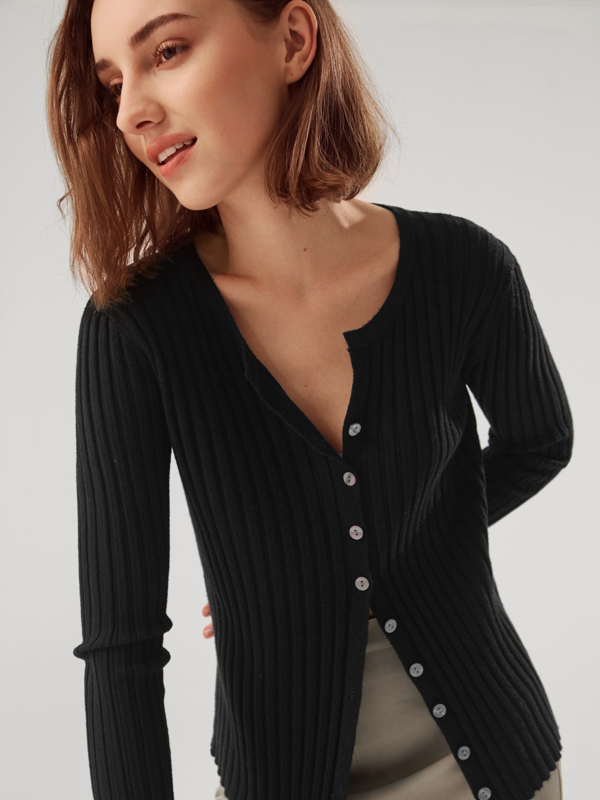 Ribbed Long Button Front Cardigan