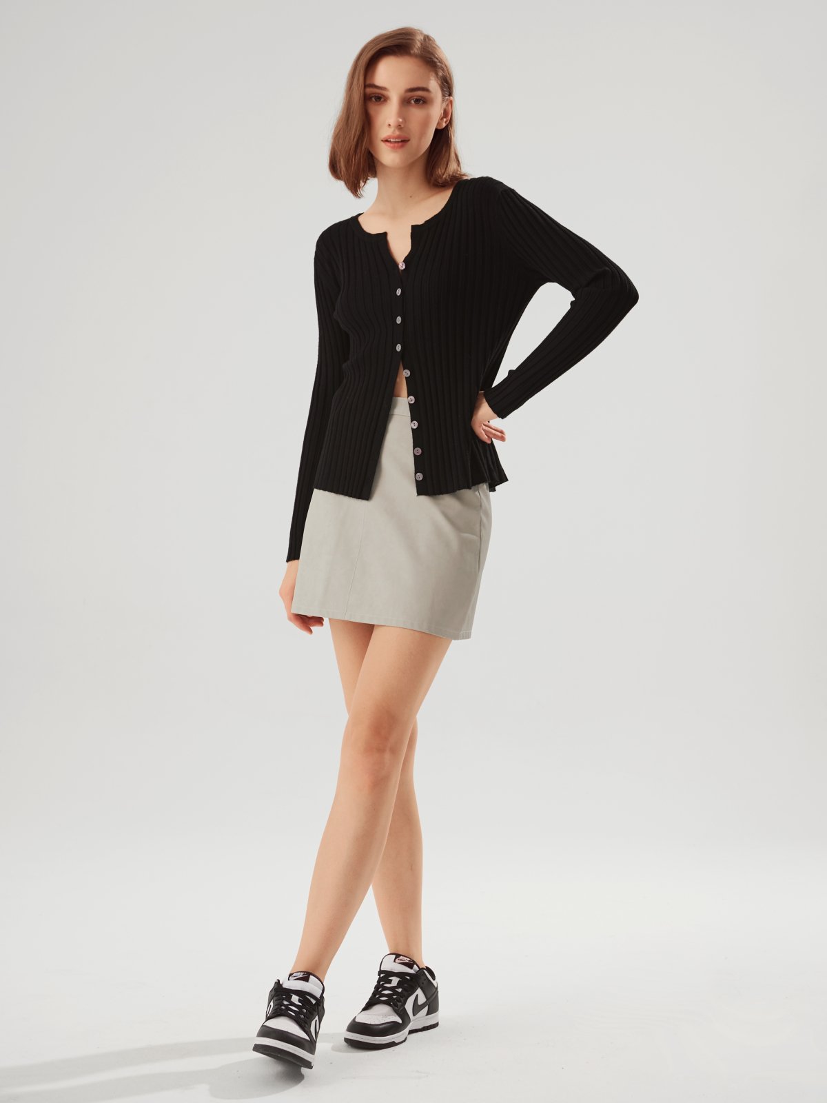 Ribbed Long Button Front Cardigan