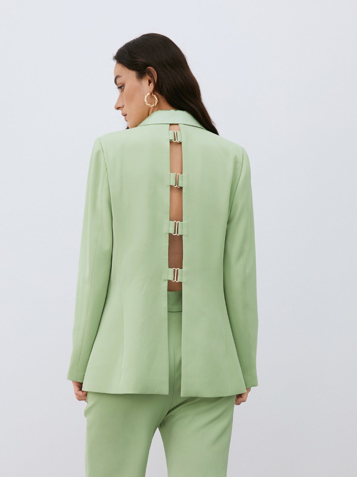 Relaxed Fit Jacket Blazer with Open Back Buckles