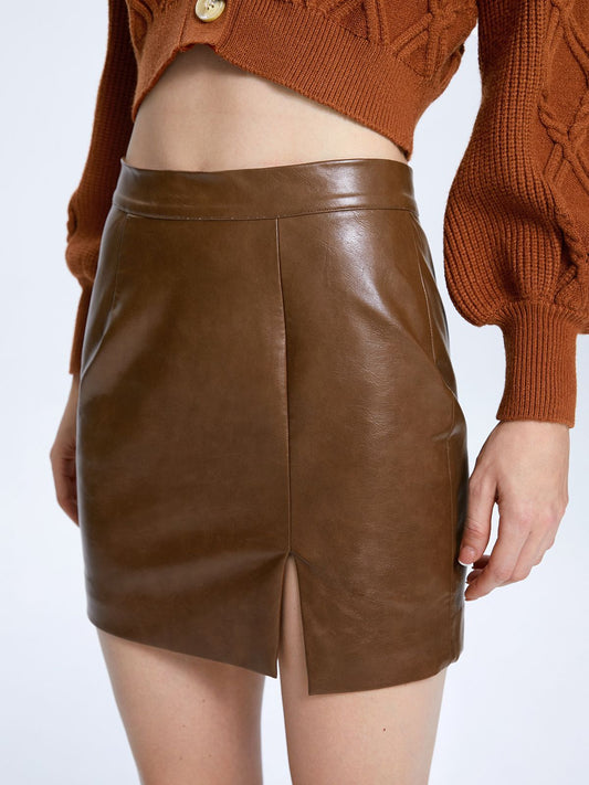 Leather Mini Skirt with Side Slit