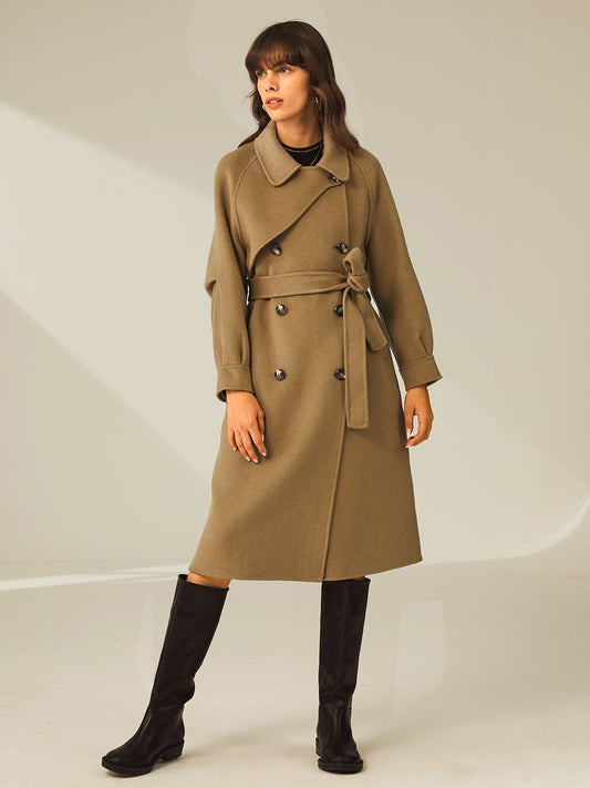 Double Breasted Belted Wool Overcoat