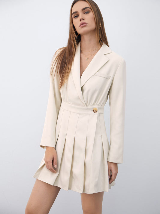 Long Sleeve Blazer Pleated Buttoned Mini Dress