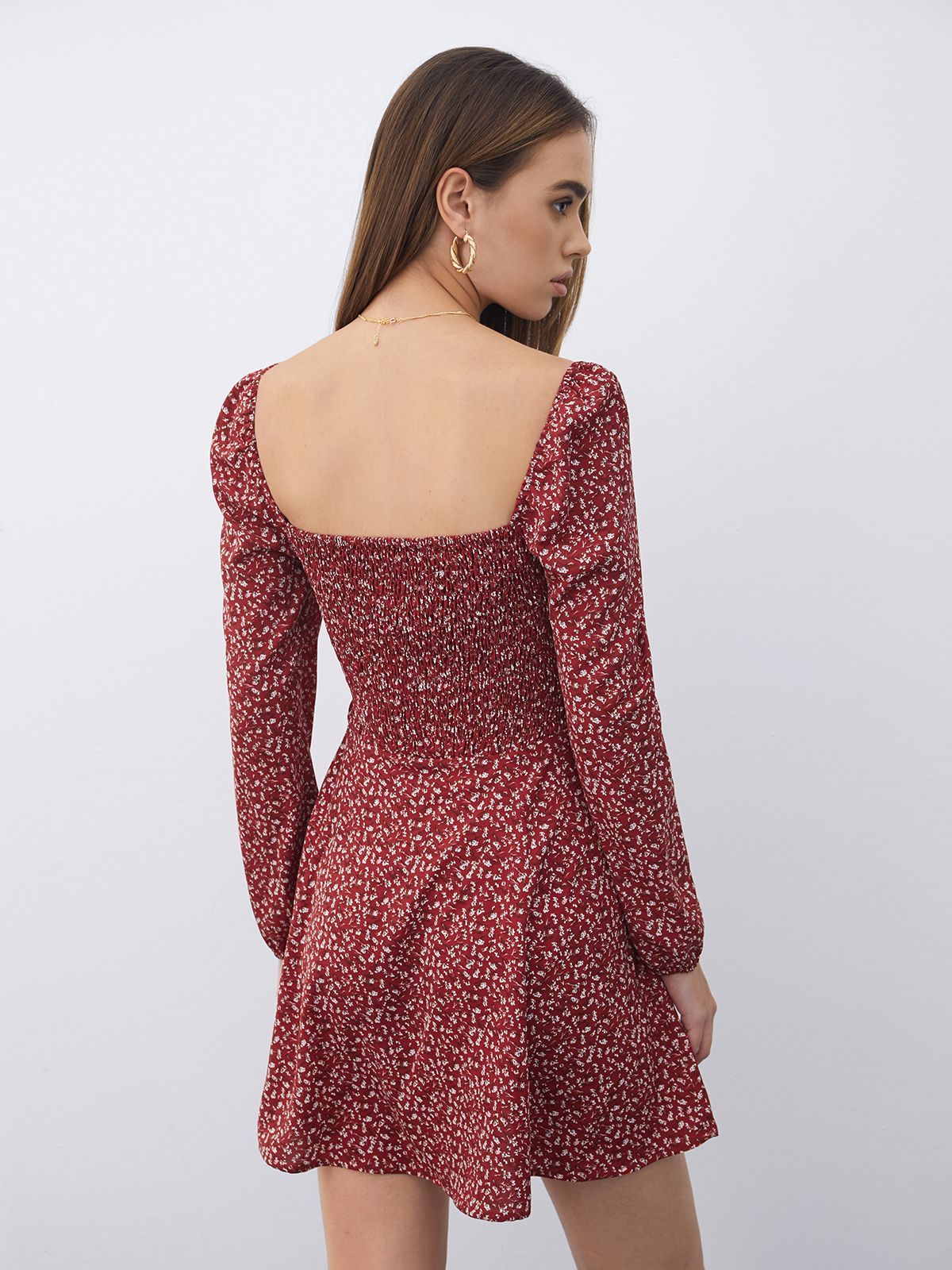 Long Sleeve Floral Square Neck Dress