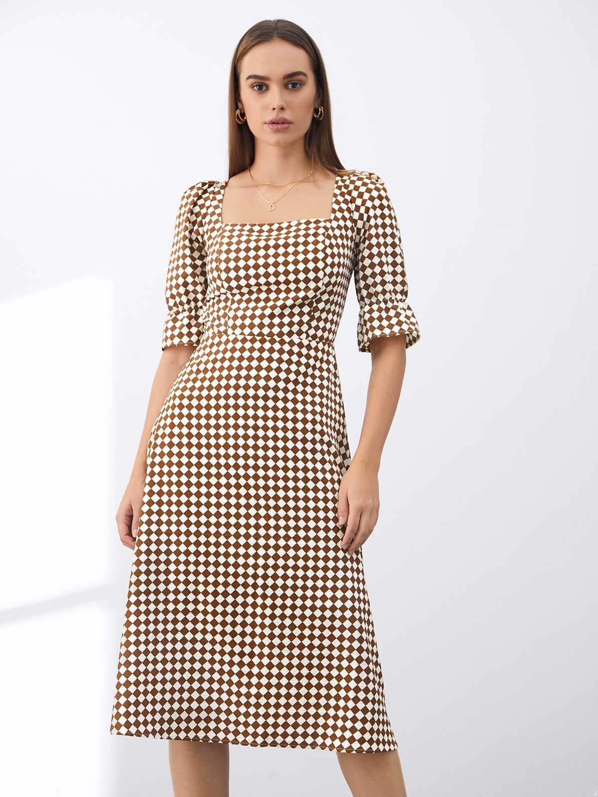 Square Neck Long Sleeve Dress