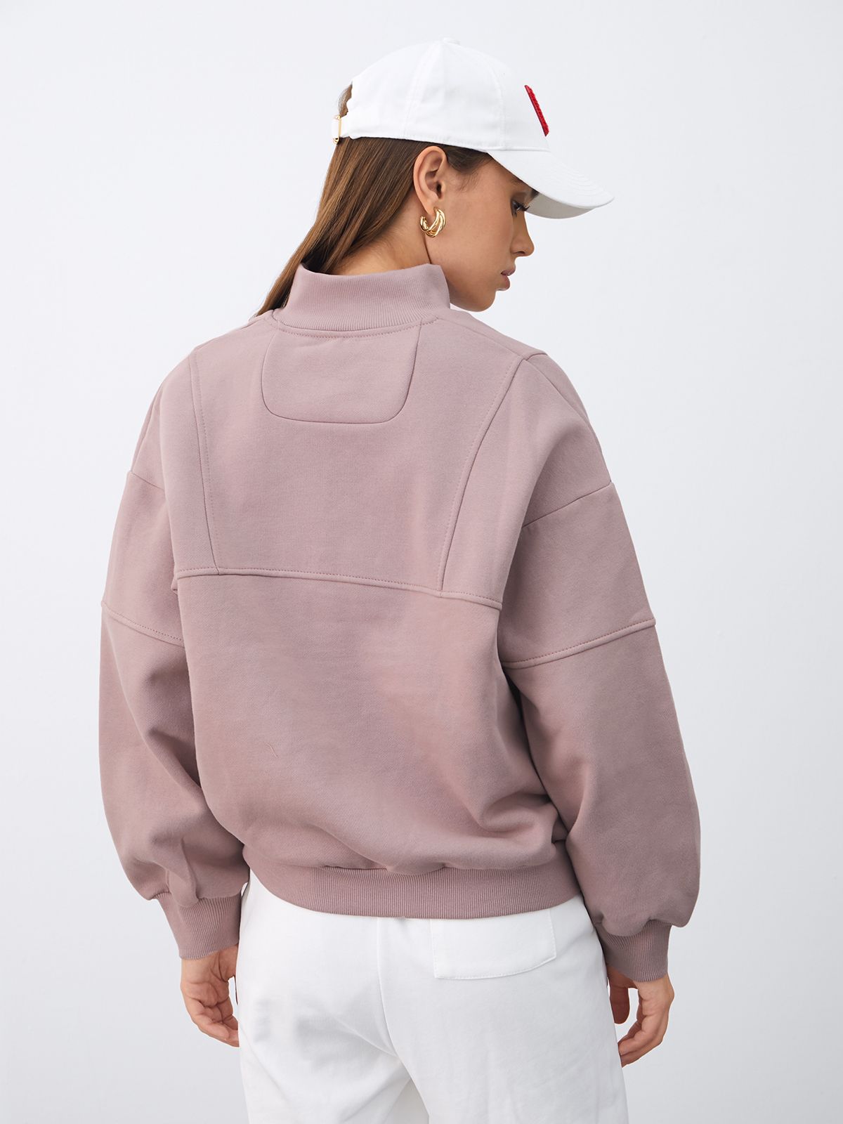 Oversized Quarter Zip Sweater with Piping