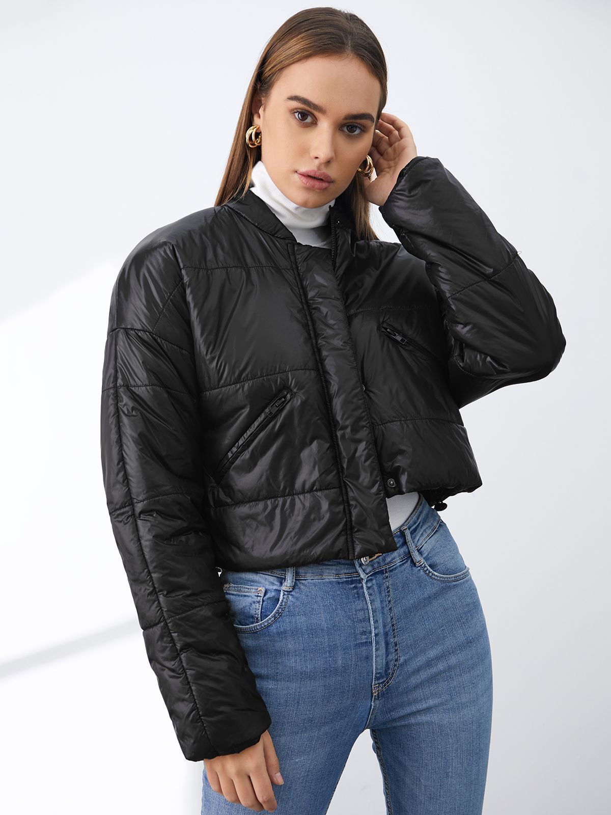 Cropped Zip Up Puffer Jacket