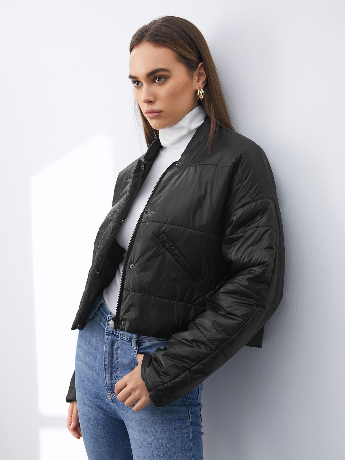 Cropped Zip Up Puffer Jacket