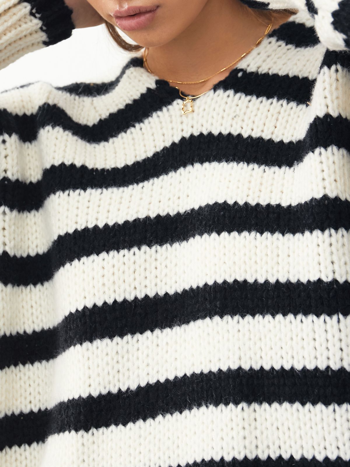 Drop Shoulder Striped V Neck Sweater