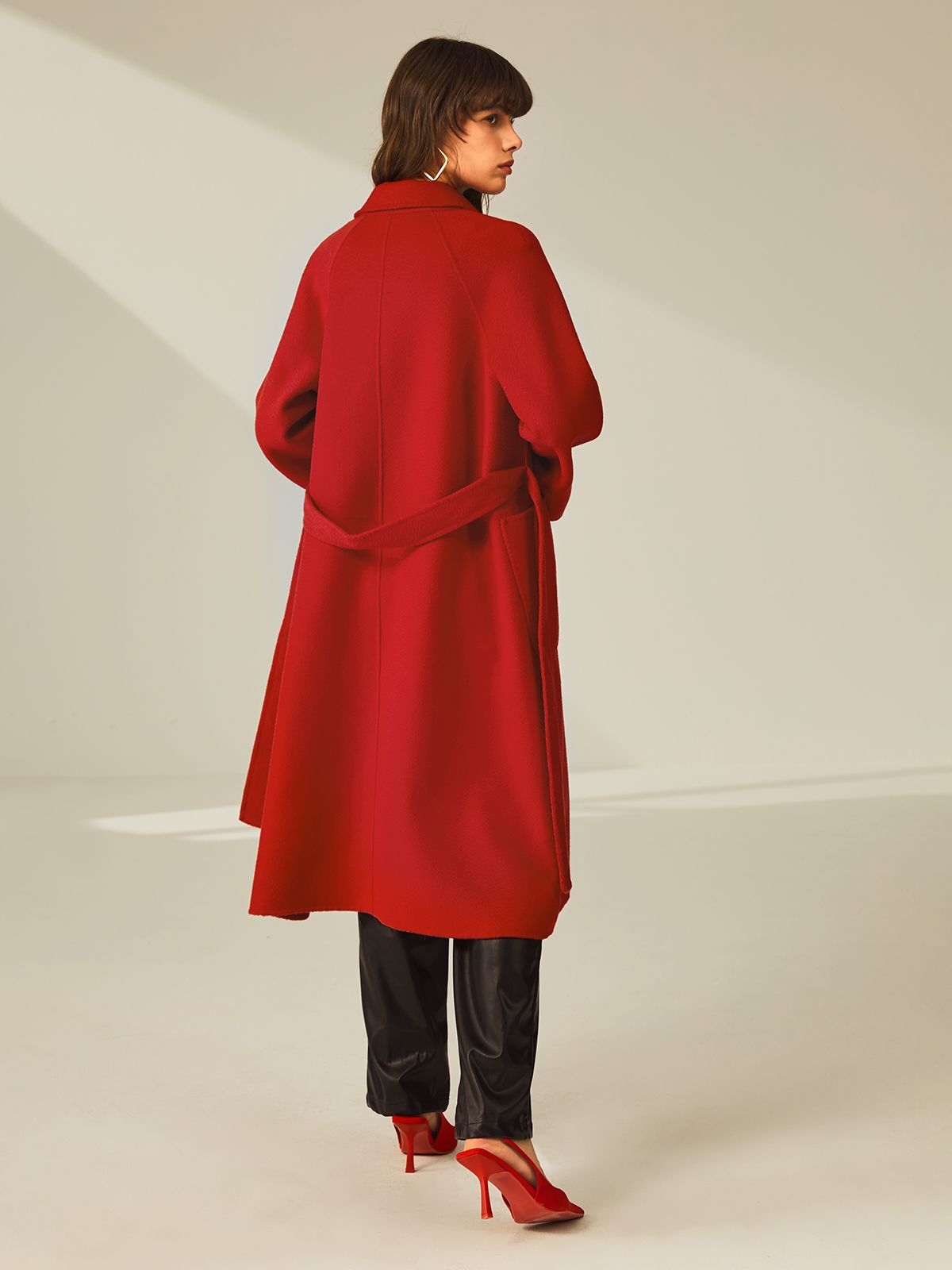 Lapel Belted Wool Overcoat