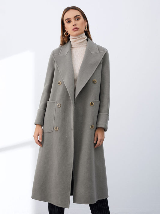 Double Breasted Oversized Lapel Wool Overcoat