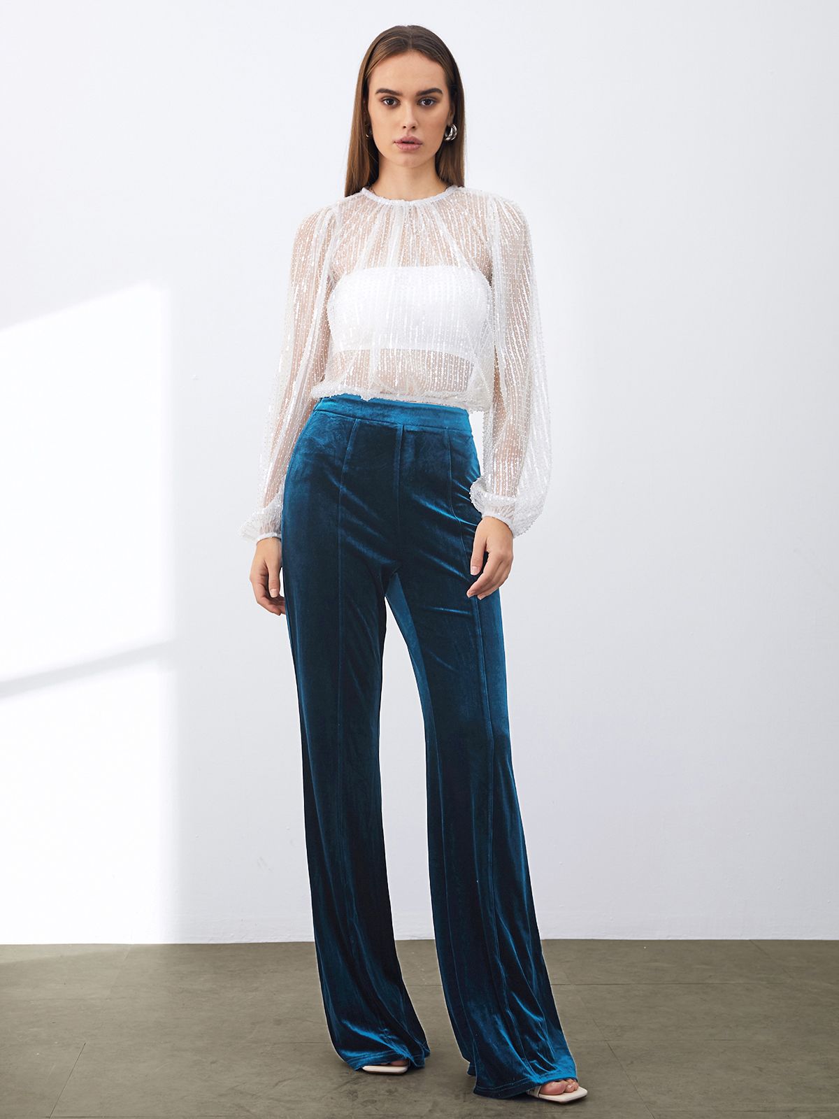 High Waisted Velvet Flare Pants