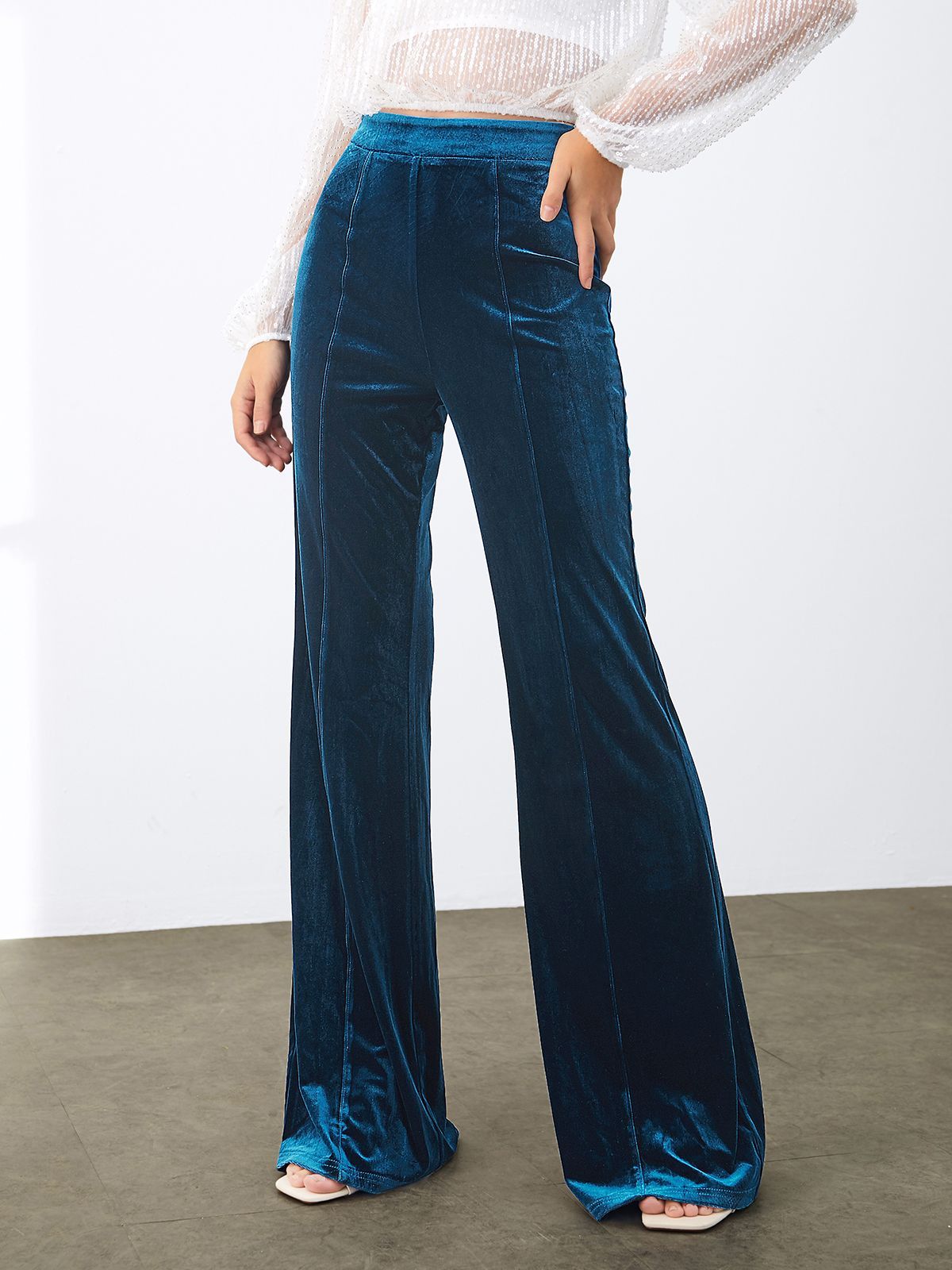 High Waisted Velvet Flare Pants