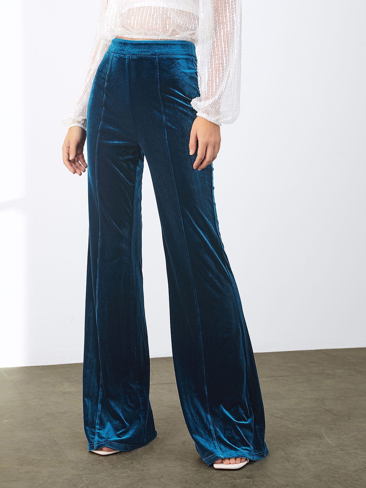 High Waisted Velvet Flare Pants