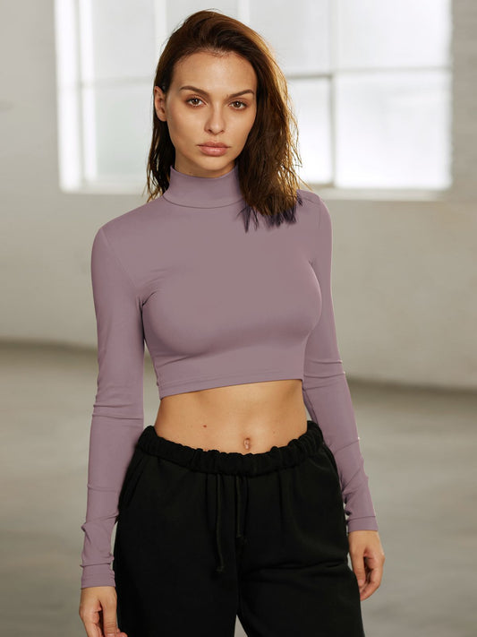 Street Essential - Solid Colored High Neck Performance Longe Sleeve Top