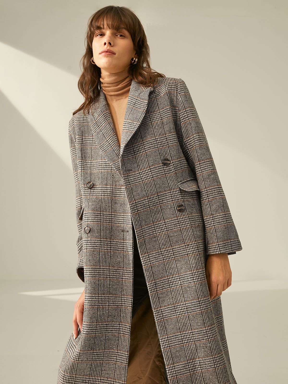 Double Breasted Plaid Overcoat