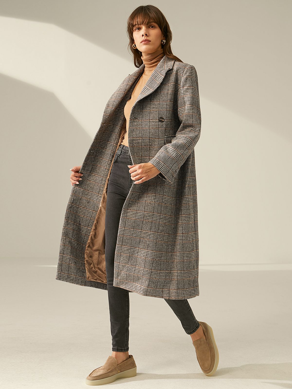 Double Breasted Plaid Overcoat