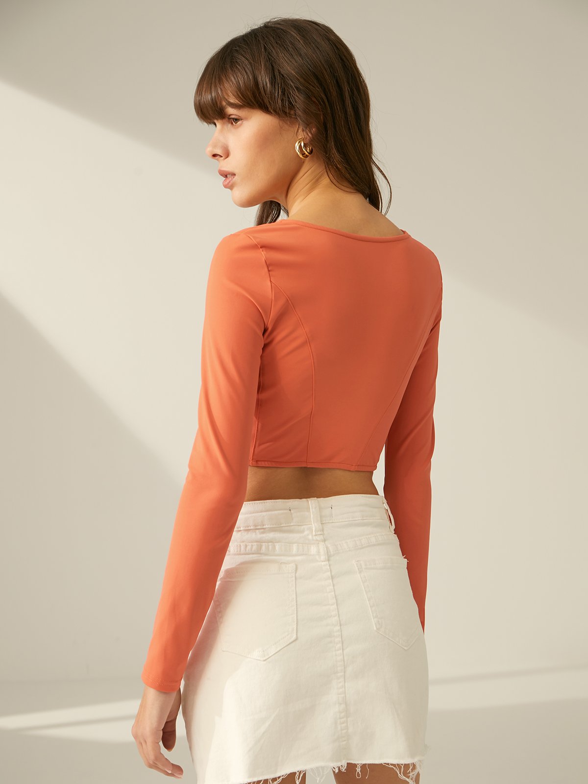 Cropped Square Neck Contour Long Sleeve Top