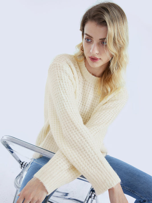 Drop Shoulder Waffle Knit Sweater