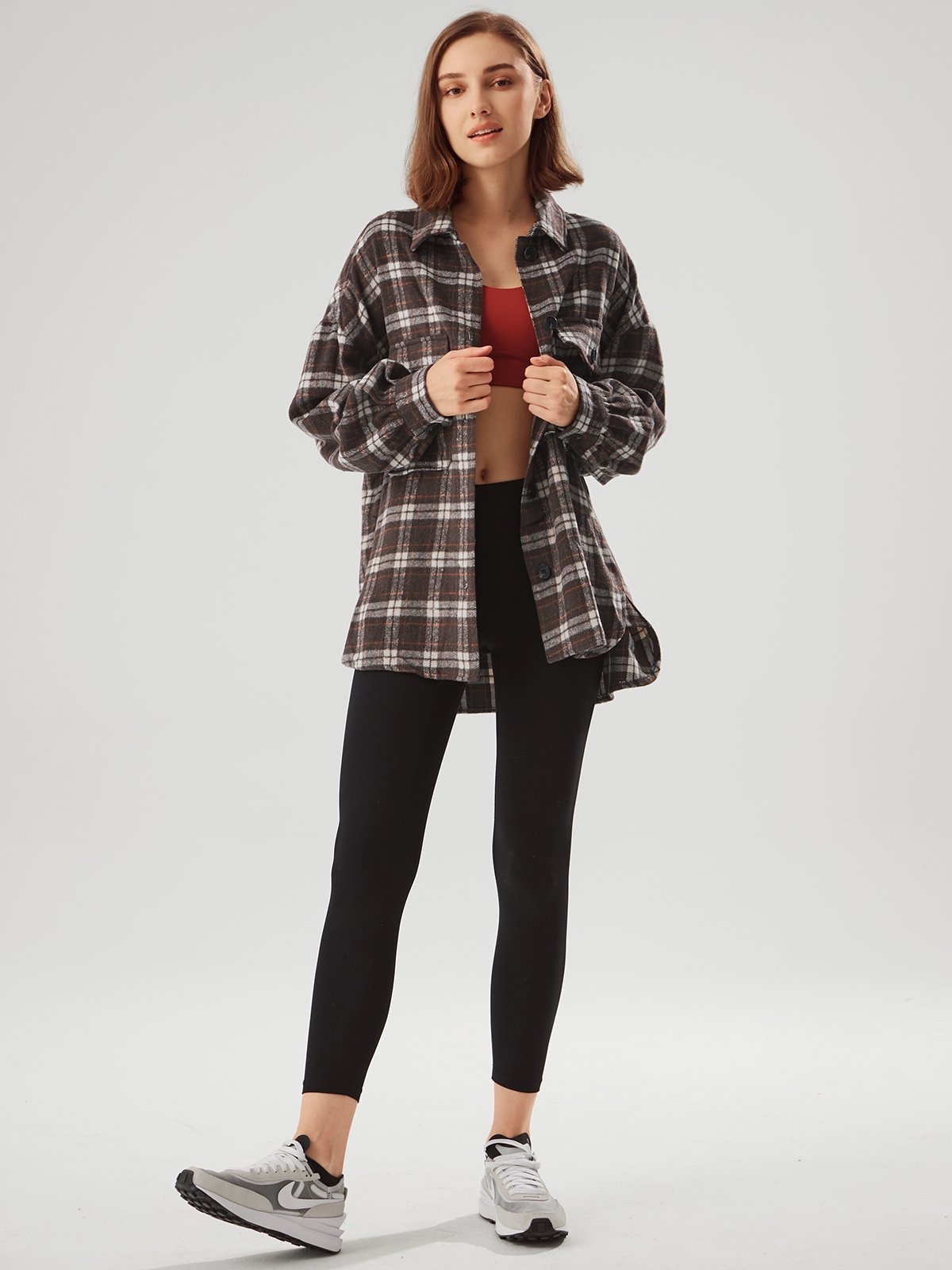 Plaid Double Pocket Oversized Shirt Jacket