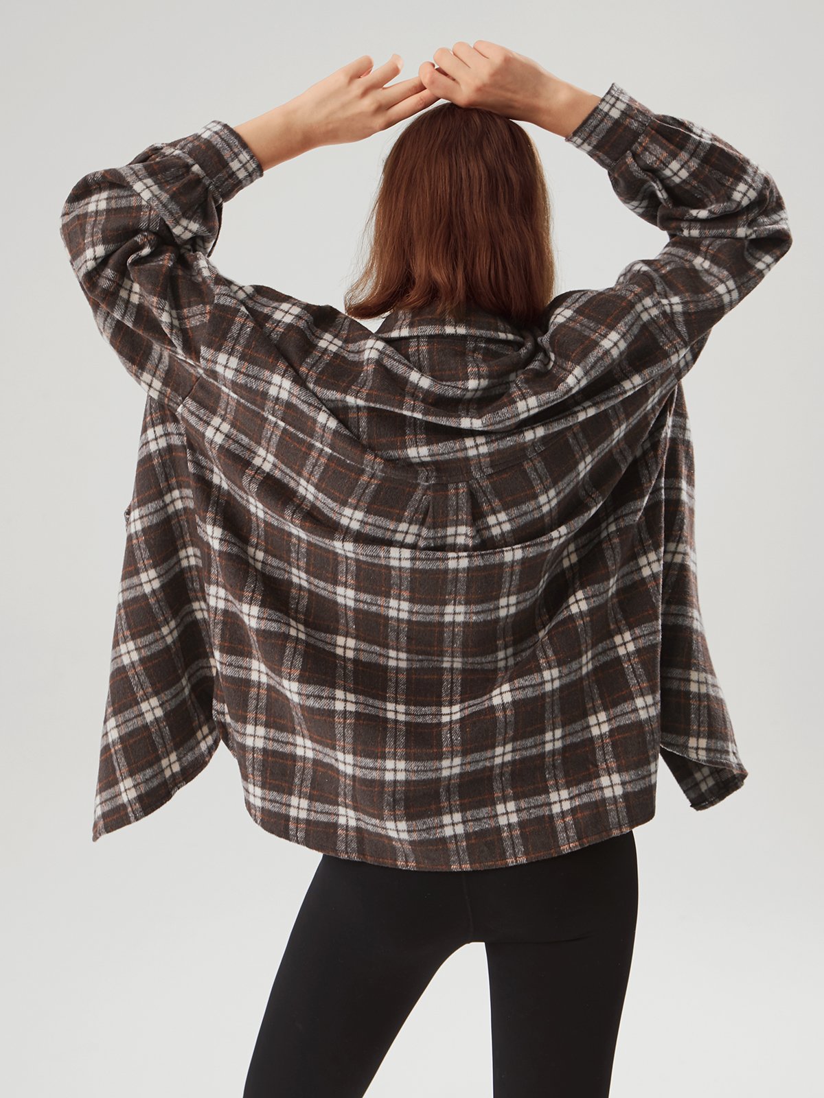 Plaid Double Pocket Oversized Shirt Jacket