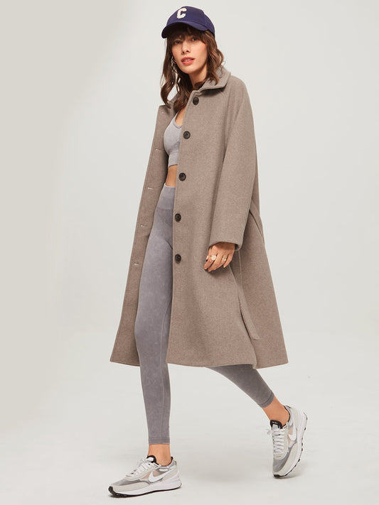 Brushed Wool Belted Long Overcoat