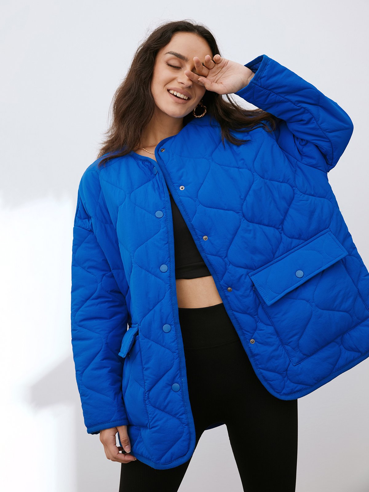 Diamond Quilted Drop Shoulder Oversized Puffer Jackets