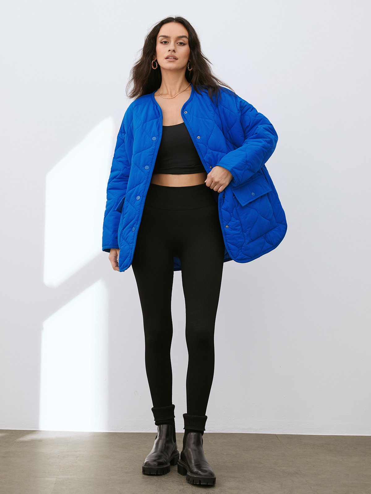 Diamond Quilted Drop Shoulder Oversized Puffer Jackets