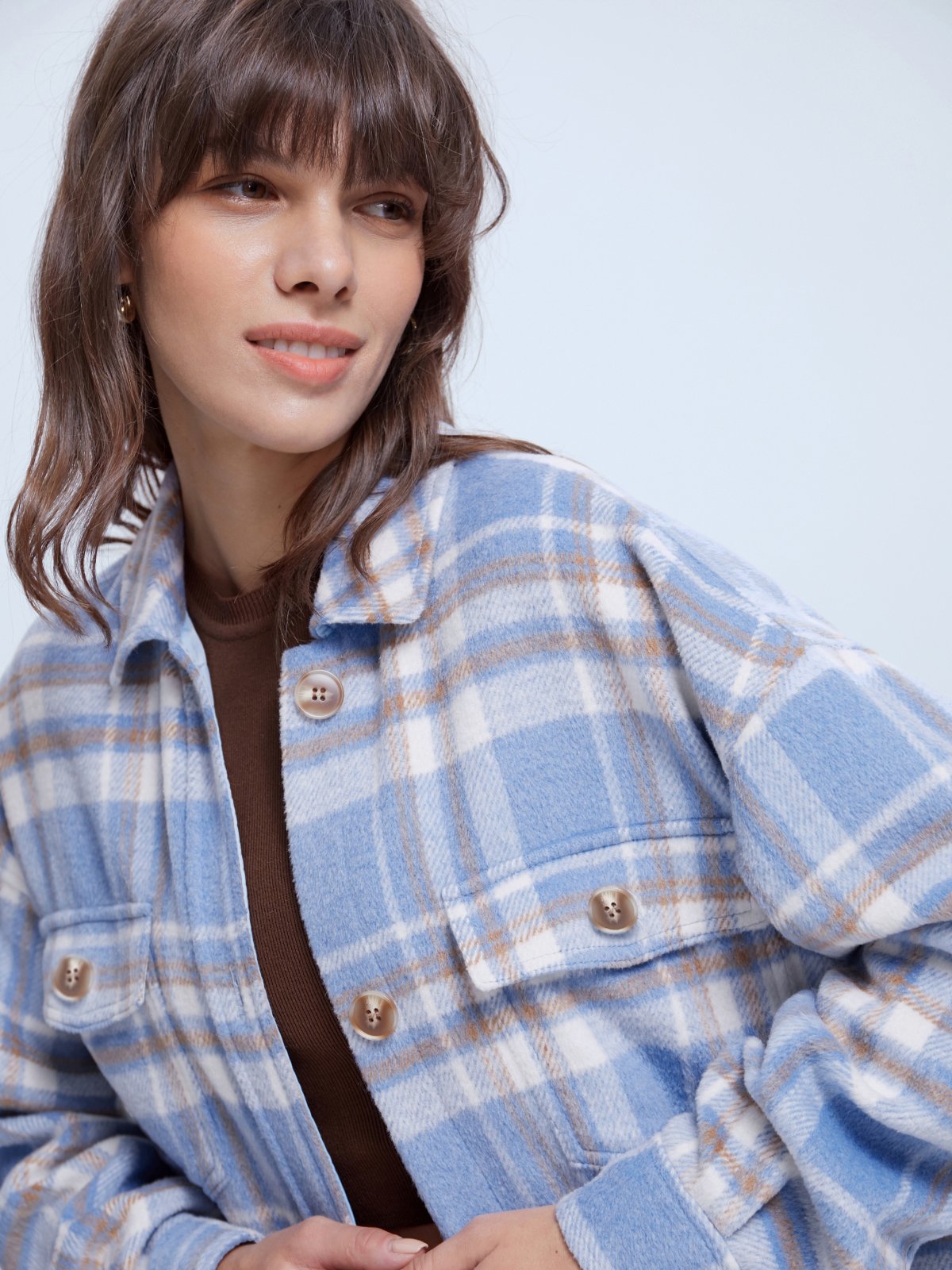 Plaid Long Brushed Wool Shirt Jacket