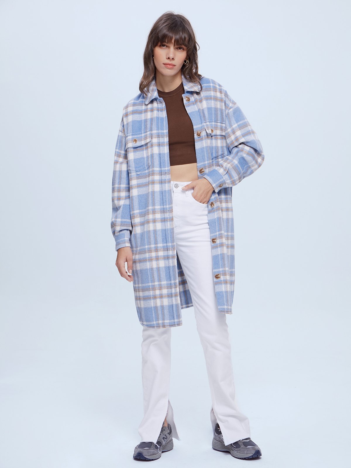 Plaid Long Brushed Wool Shirt Jacket