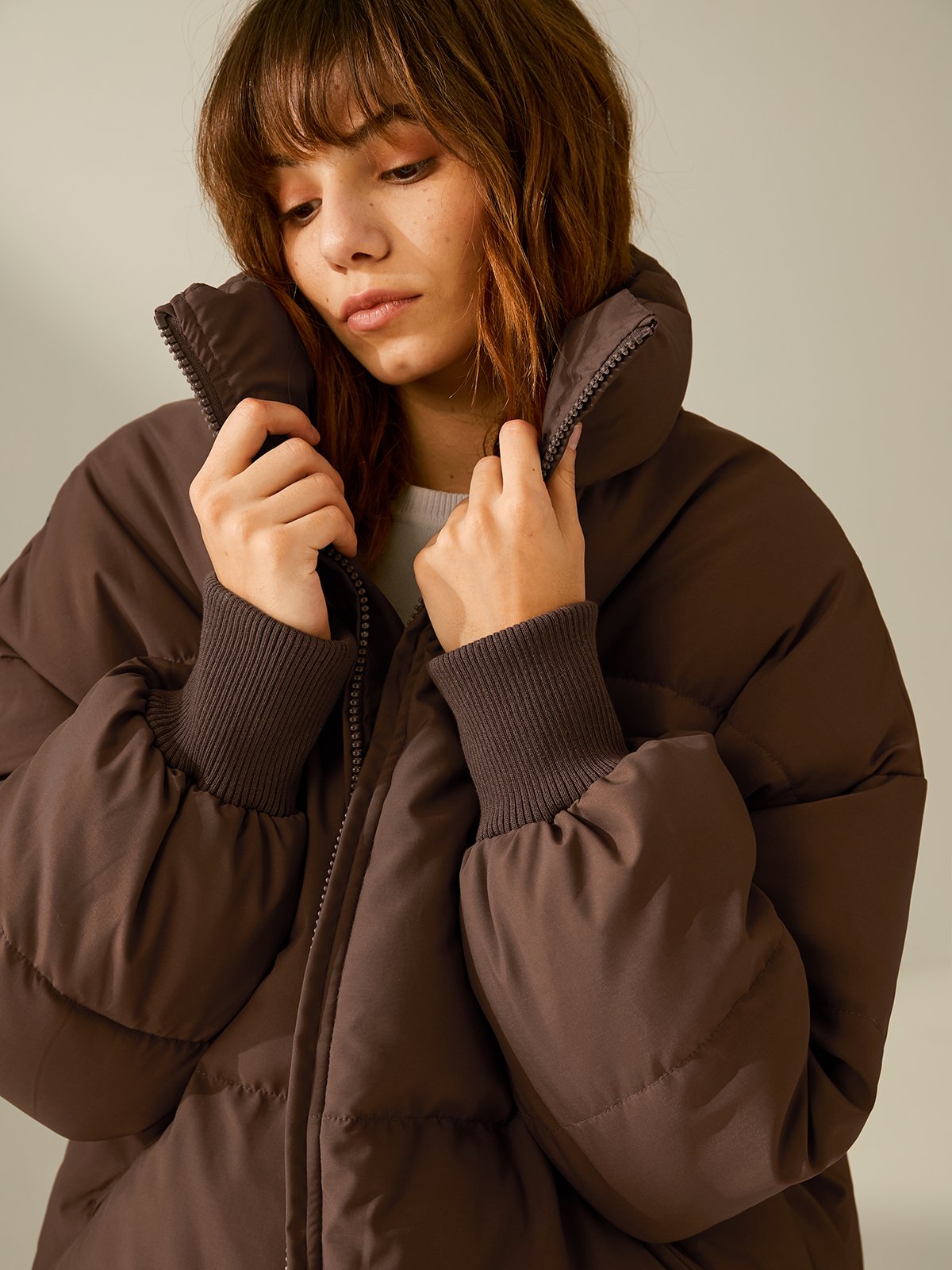 Drop Shoulder Everyday Zip Up Puffer Jacket