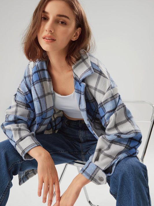 Plaid Double Pocket Shirt Jacket