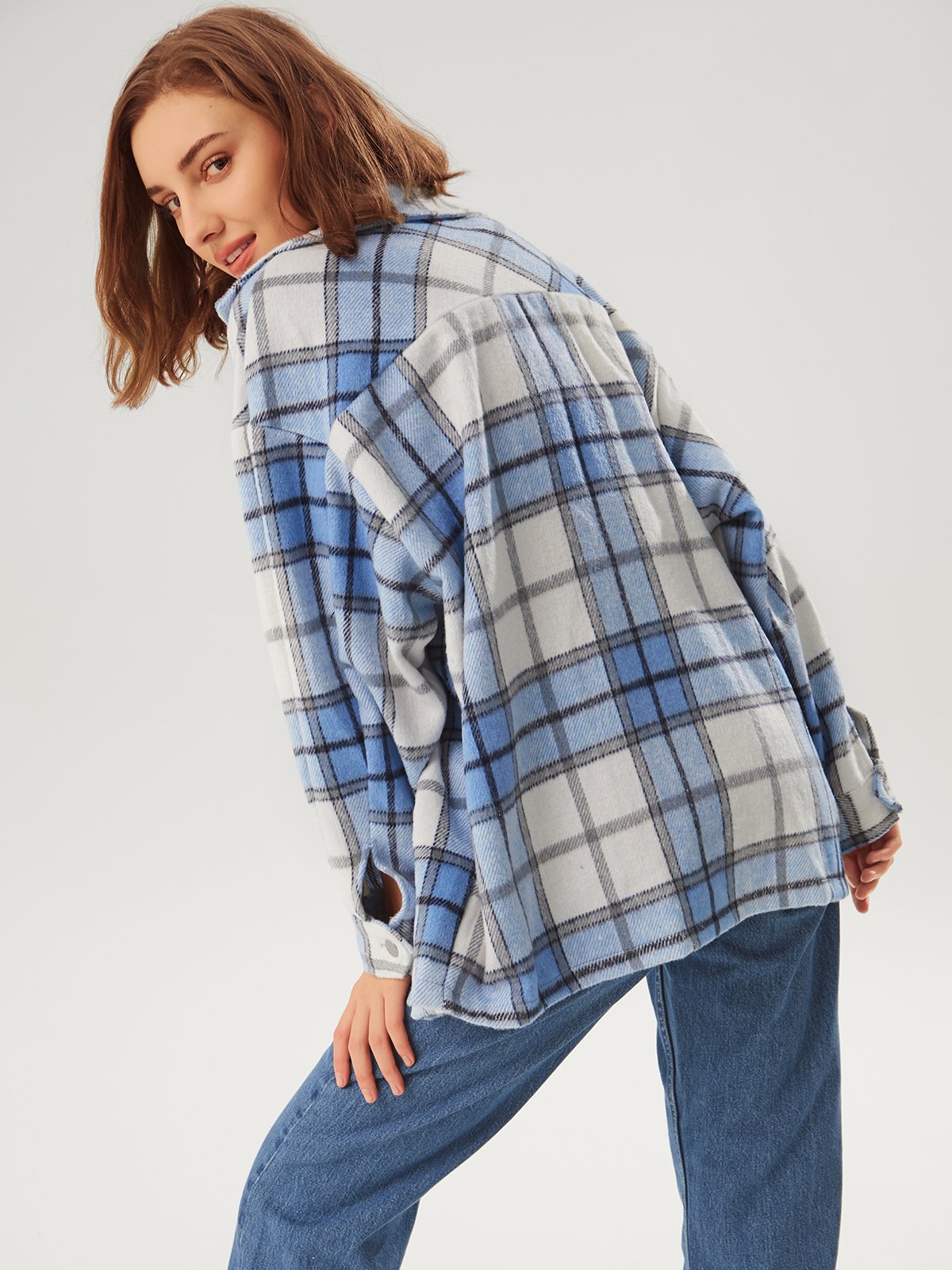 Plaid Double Pocket Shirt Jacket