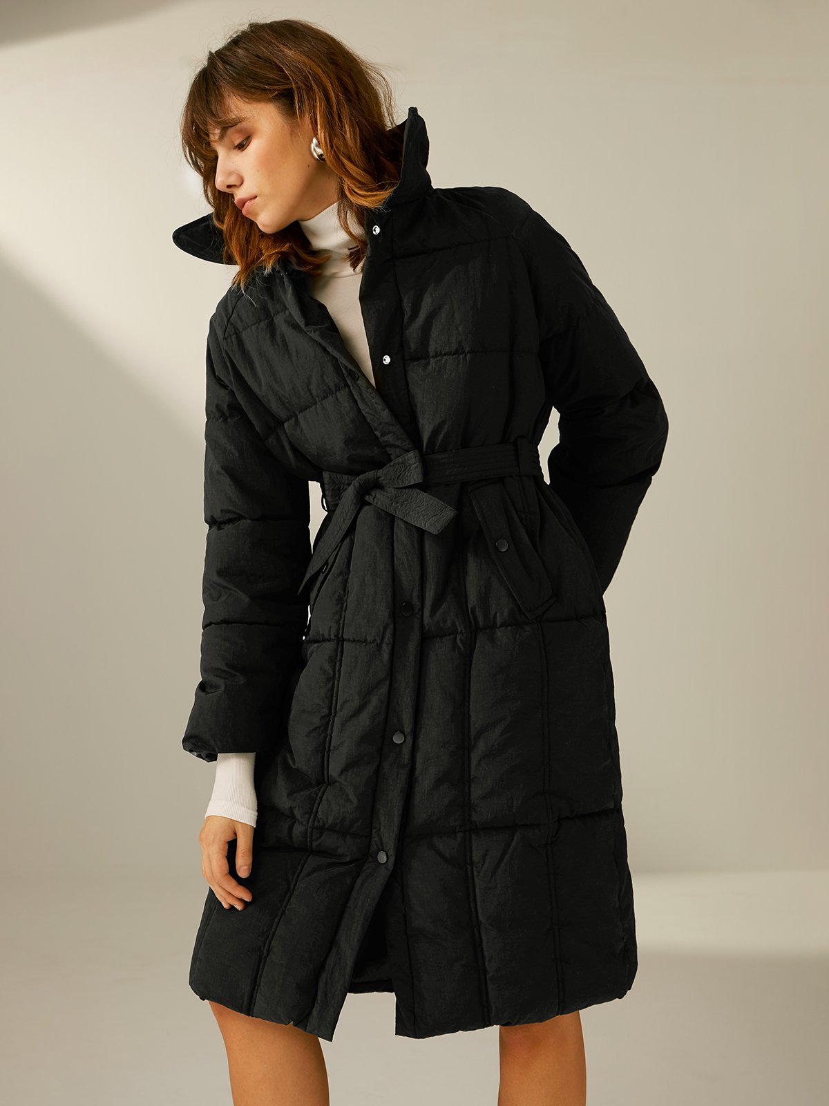 Essential Collared Button Front Long Puffer Jacket