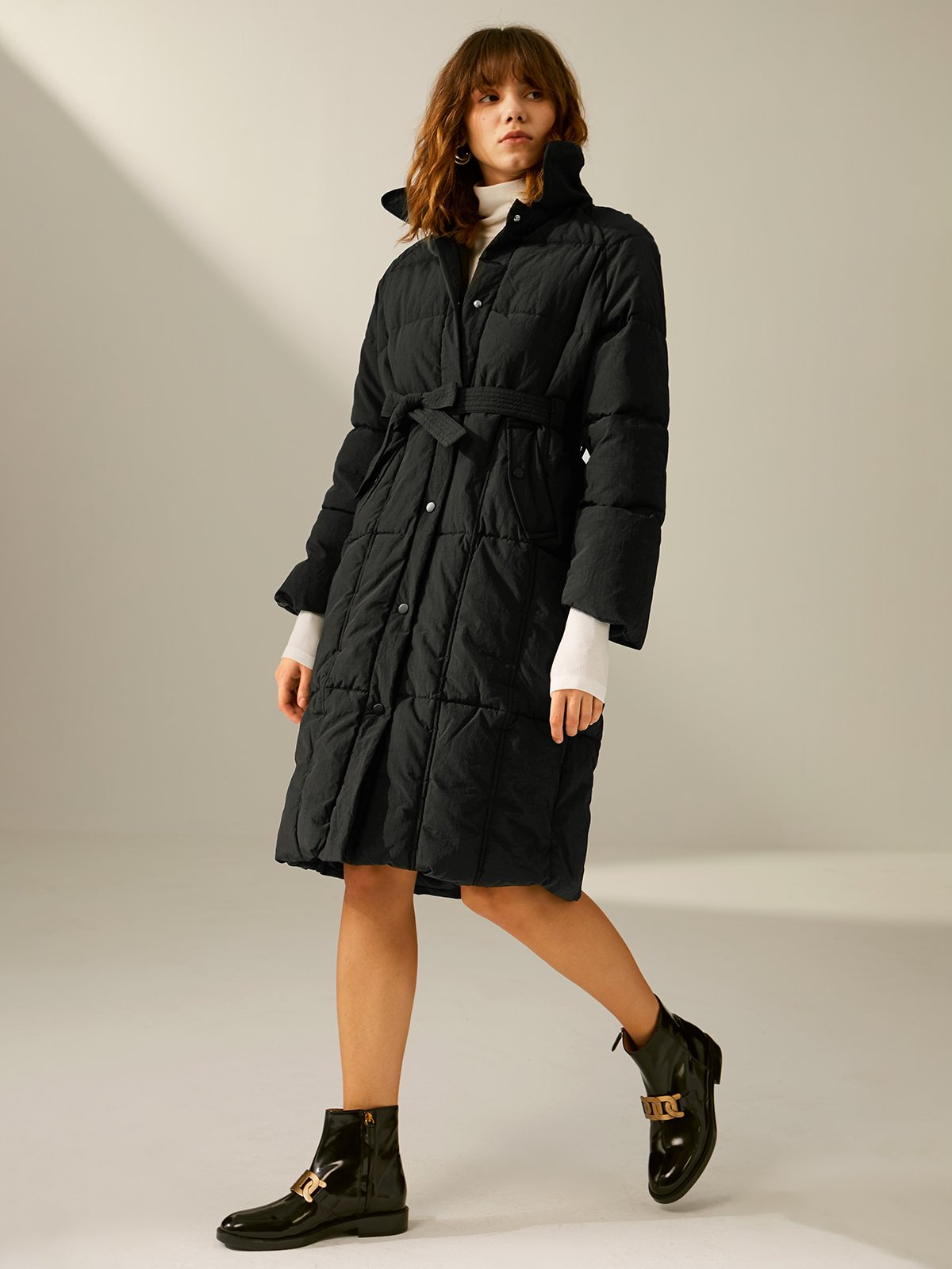 Essential Collared Button Front Long Puffer Jacket