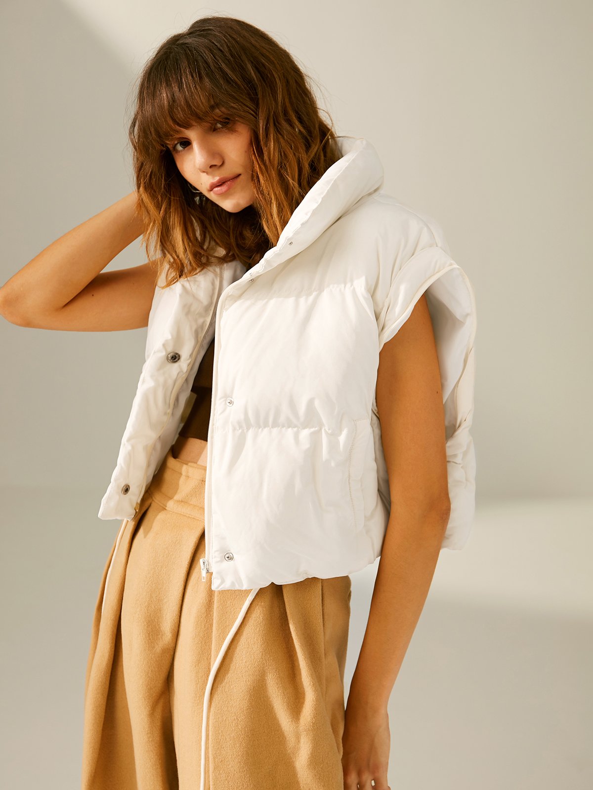 Cropped Convertible Vest Puffer Jacket