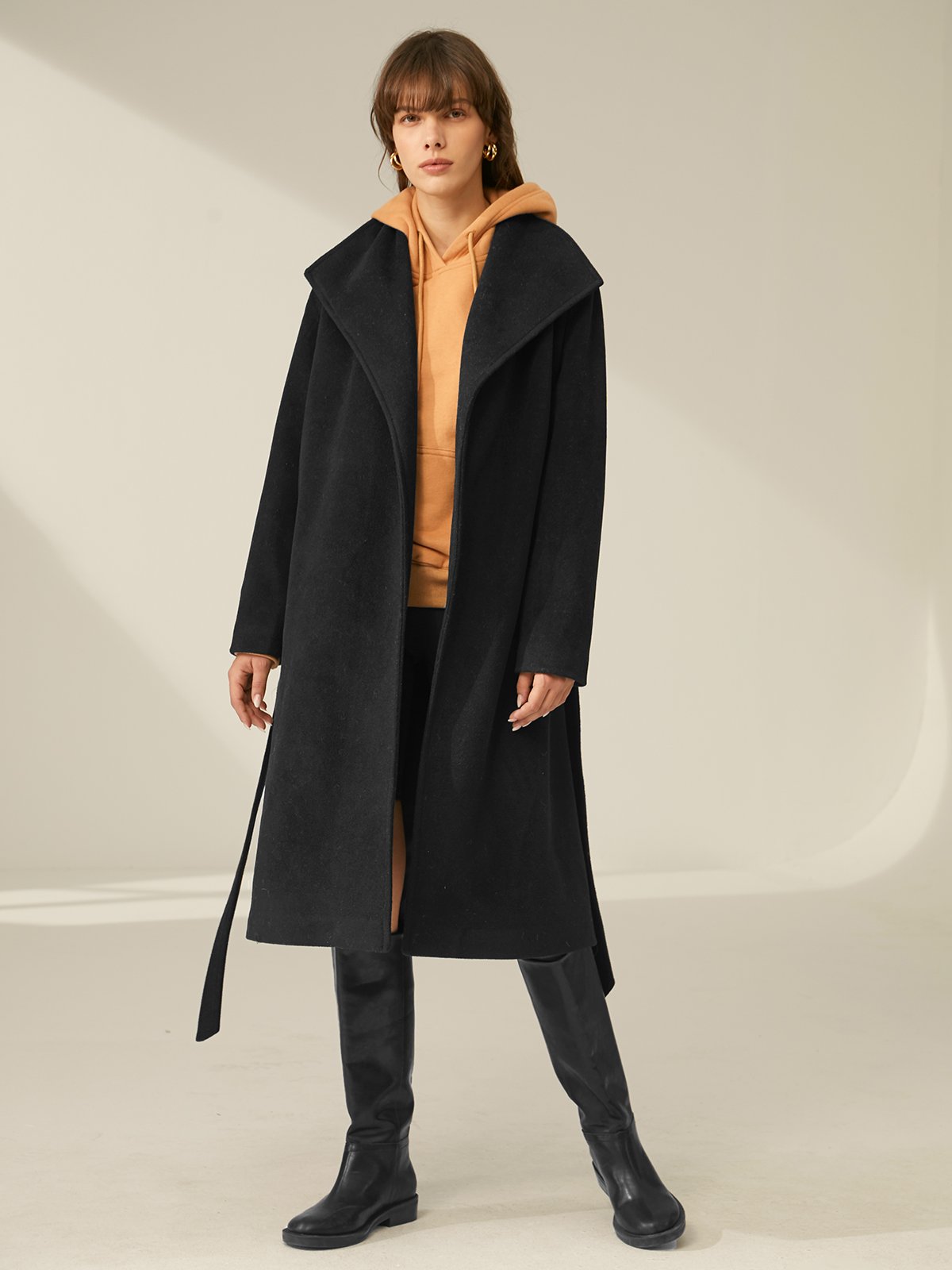 Wool Oversized Lapel Belted Overcoat