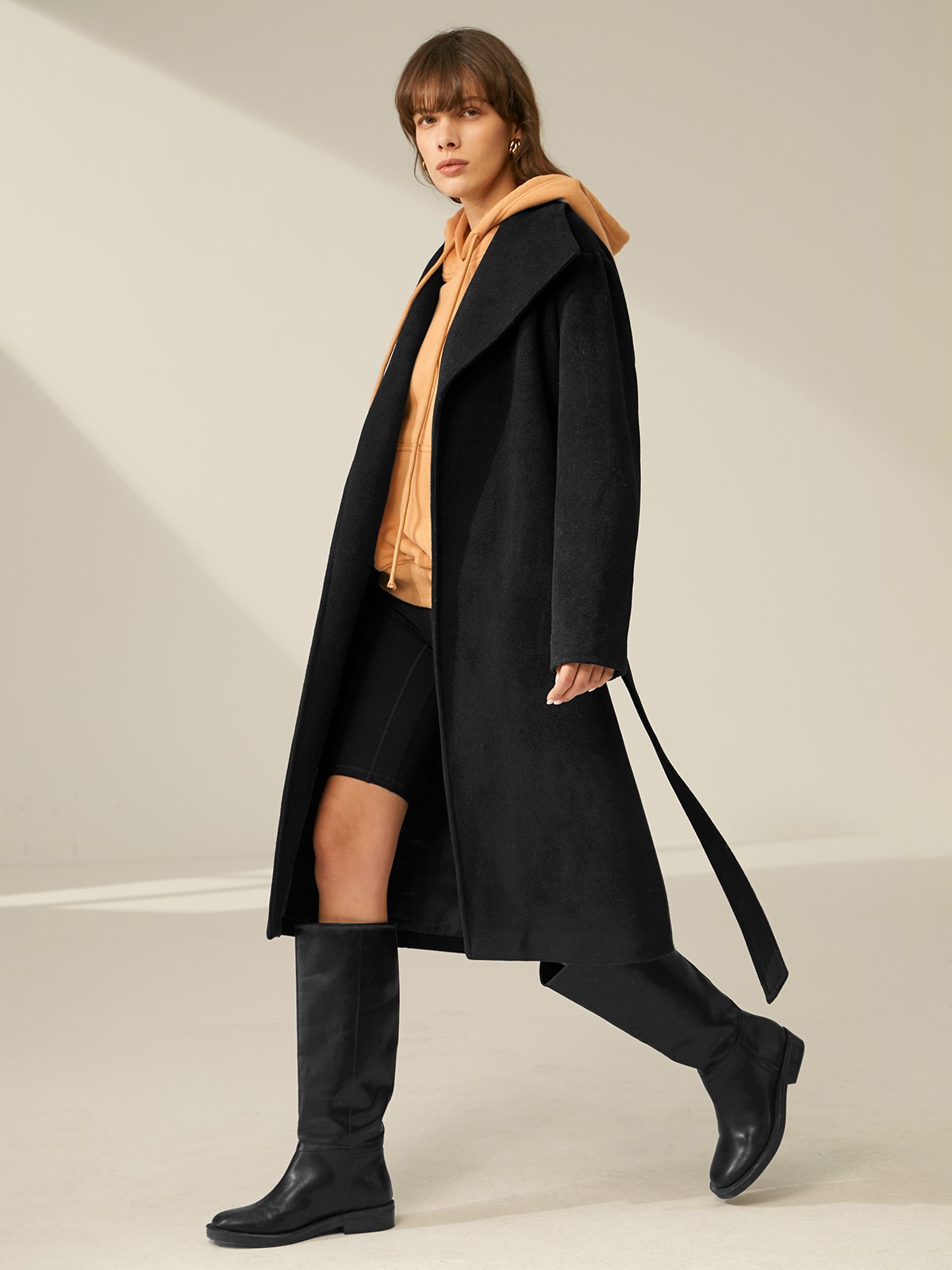 Wool Oversized Lapel Belted Overcoat