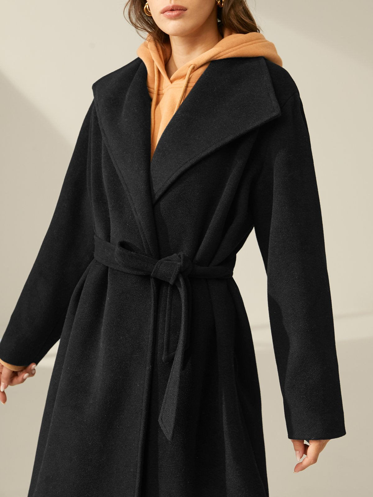 Wool Oversized Lapel Belted Overcoat