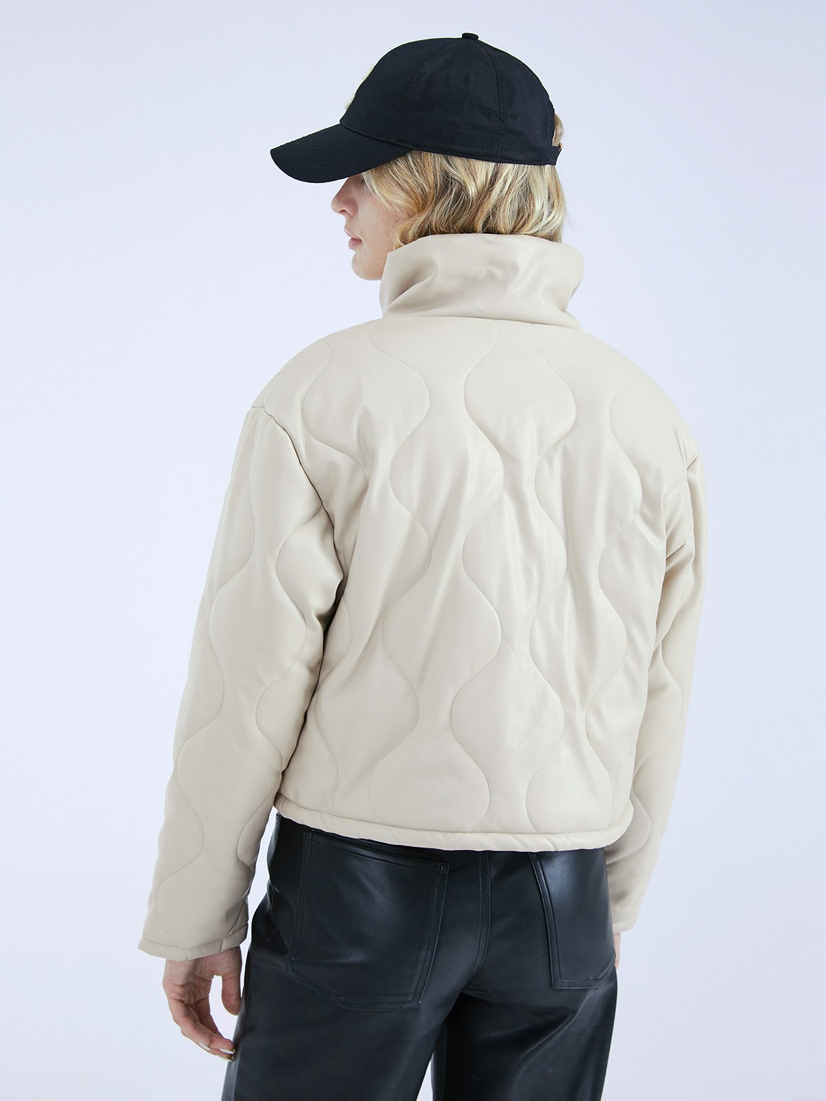 Cropped Funnel Neck Quilted Puffer Jacket