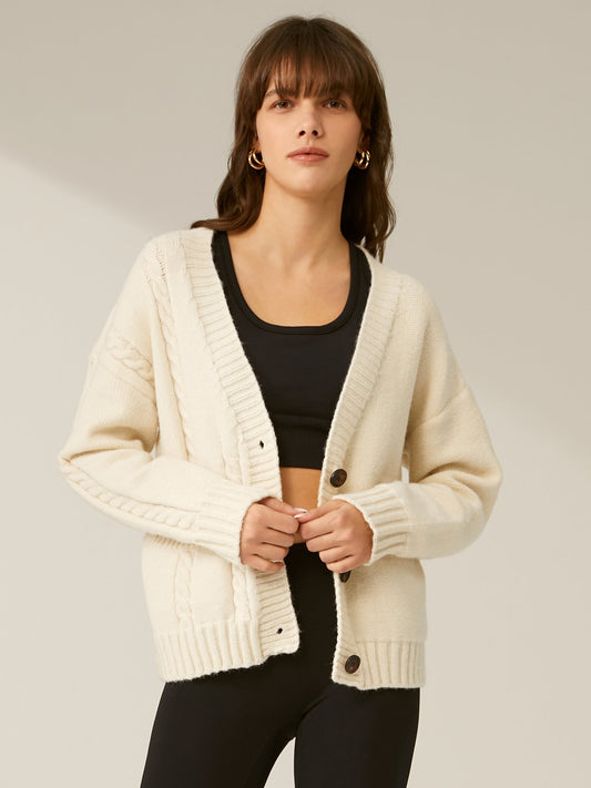 Oversized Drop Shoulder Cozy Button Front Cardigan