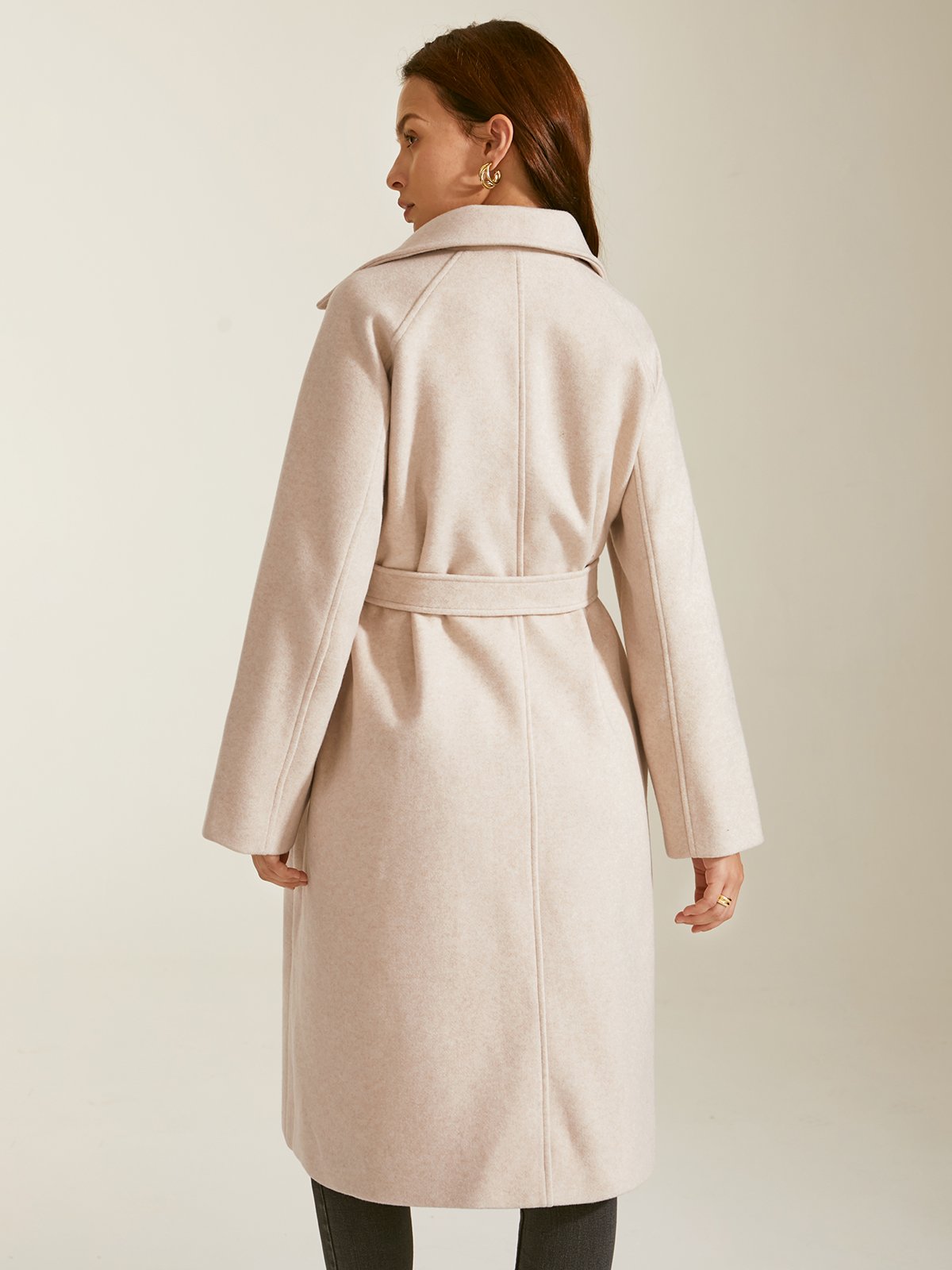 Brushed Wool Belted Long Overcoat