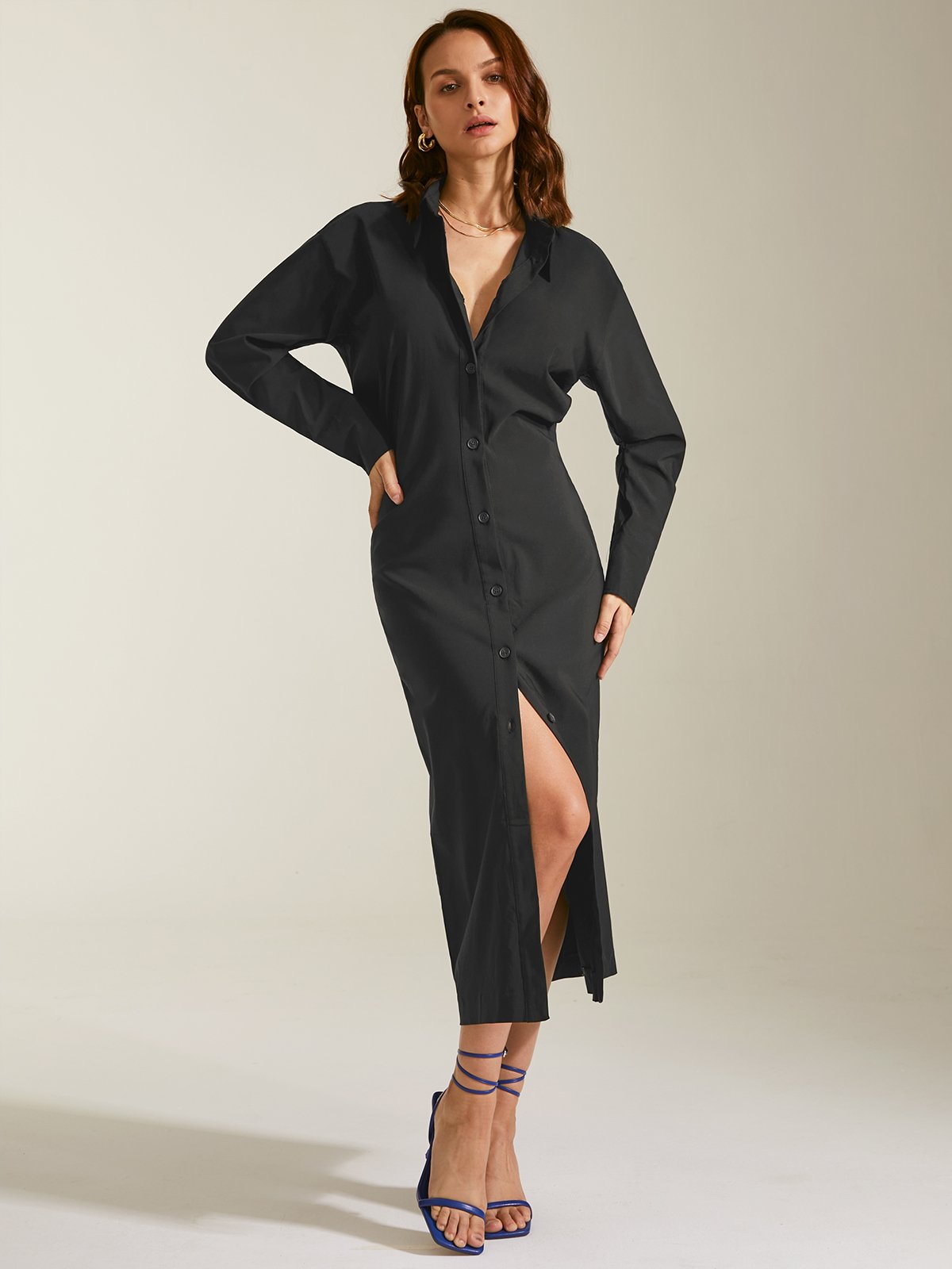 Long Button Front Shirt Dress