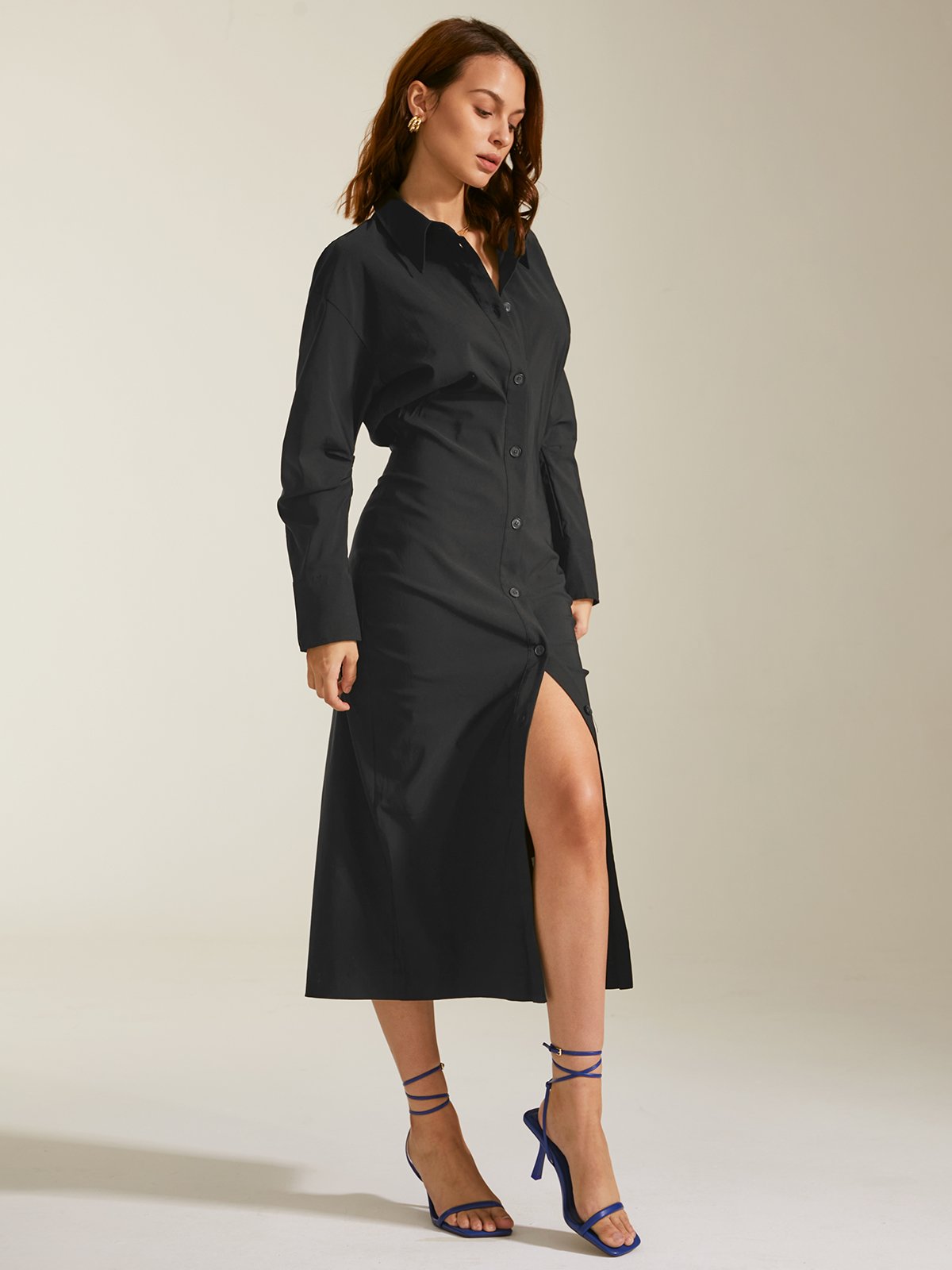 Long Button Front Shirt Dress