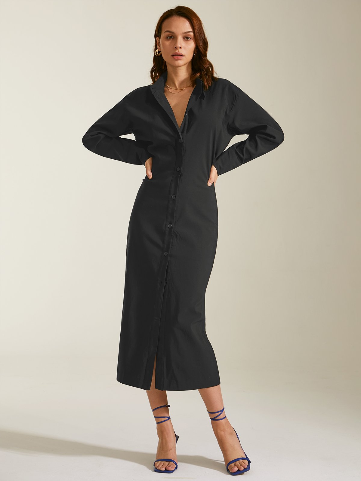 Long Button Front Shirt Dress