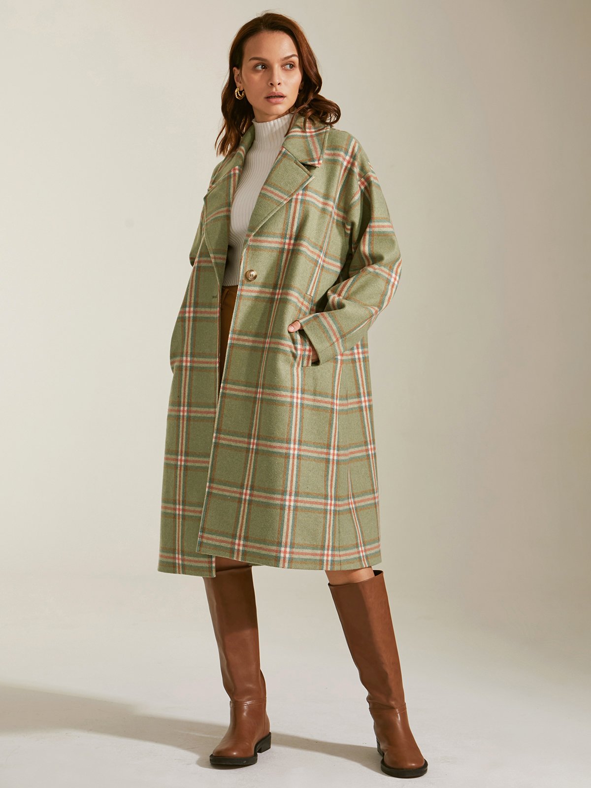 Single Breasted Plaid Overcoat